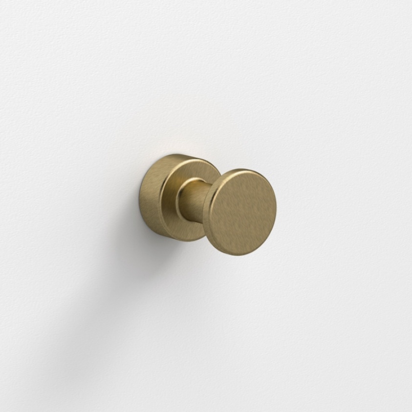 Close up product image of the Origins Living Tecno Project Brushed Brass Hook